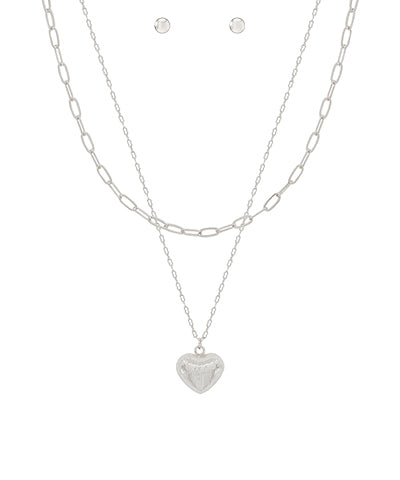 Silver Heart Necklace Set