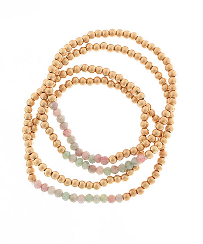 4 Row Bead Bracelet- Pastel/gold