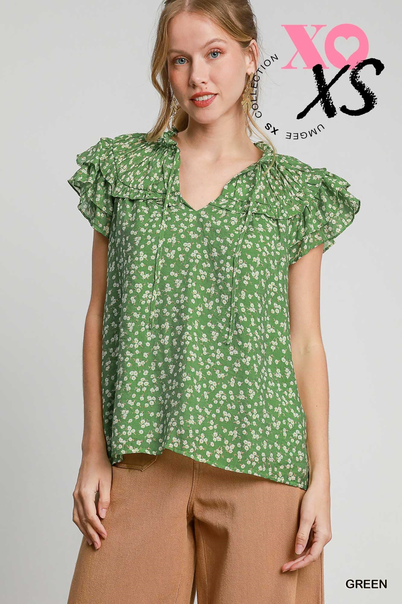 Green Floral Blouse
