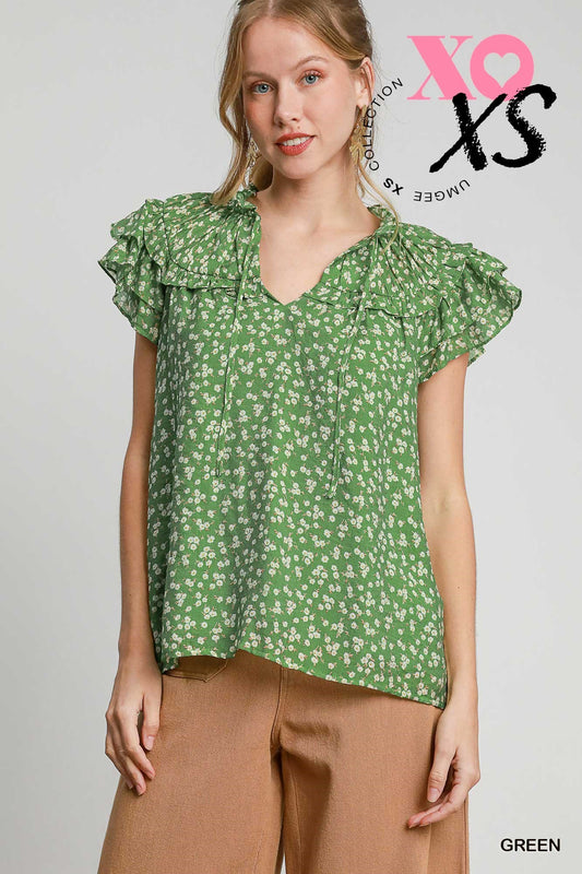 Green Floral Blouse