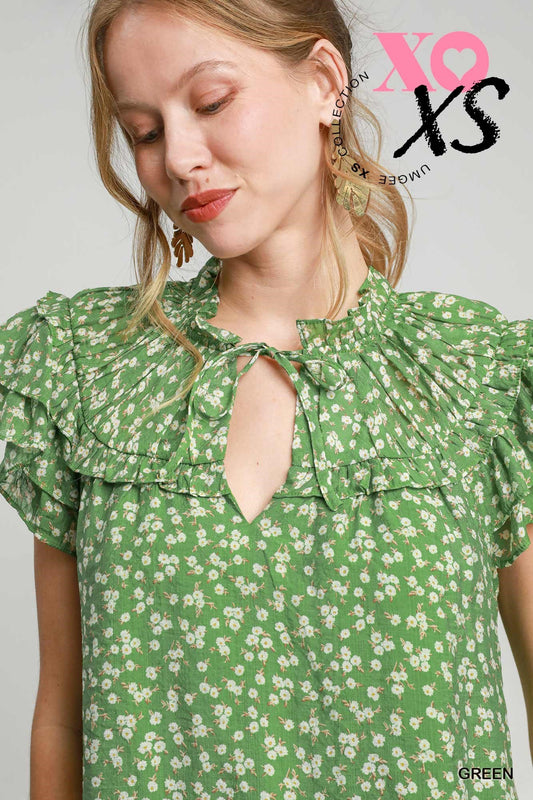 Green Floral Blouse