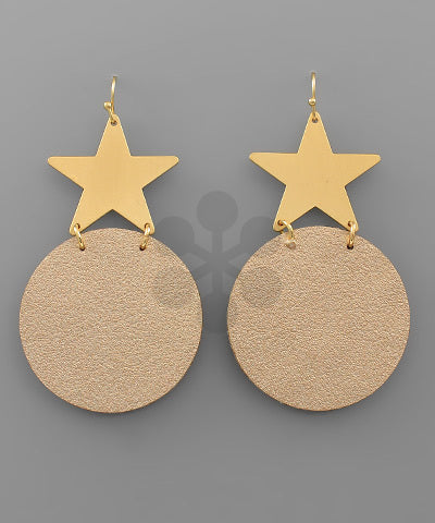 Leather Disc & Star Earrings