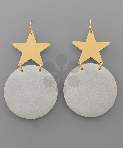 Leather Disc & Star Earrings