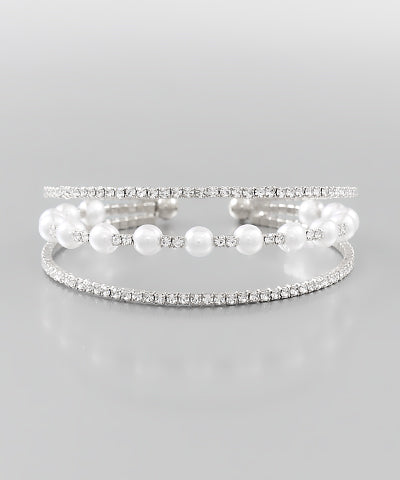 Silver Pearl Row Cuff