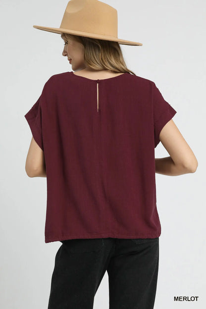 Mandi Merlot Linen Top