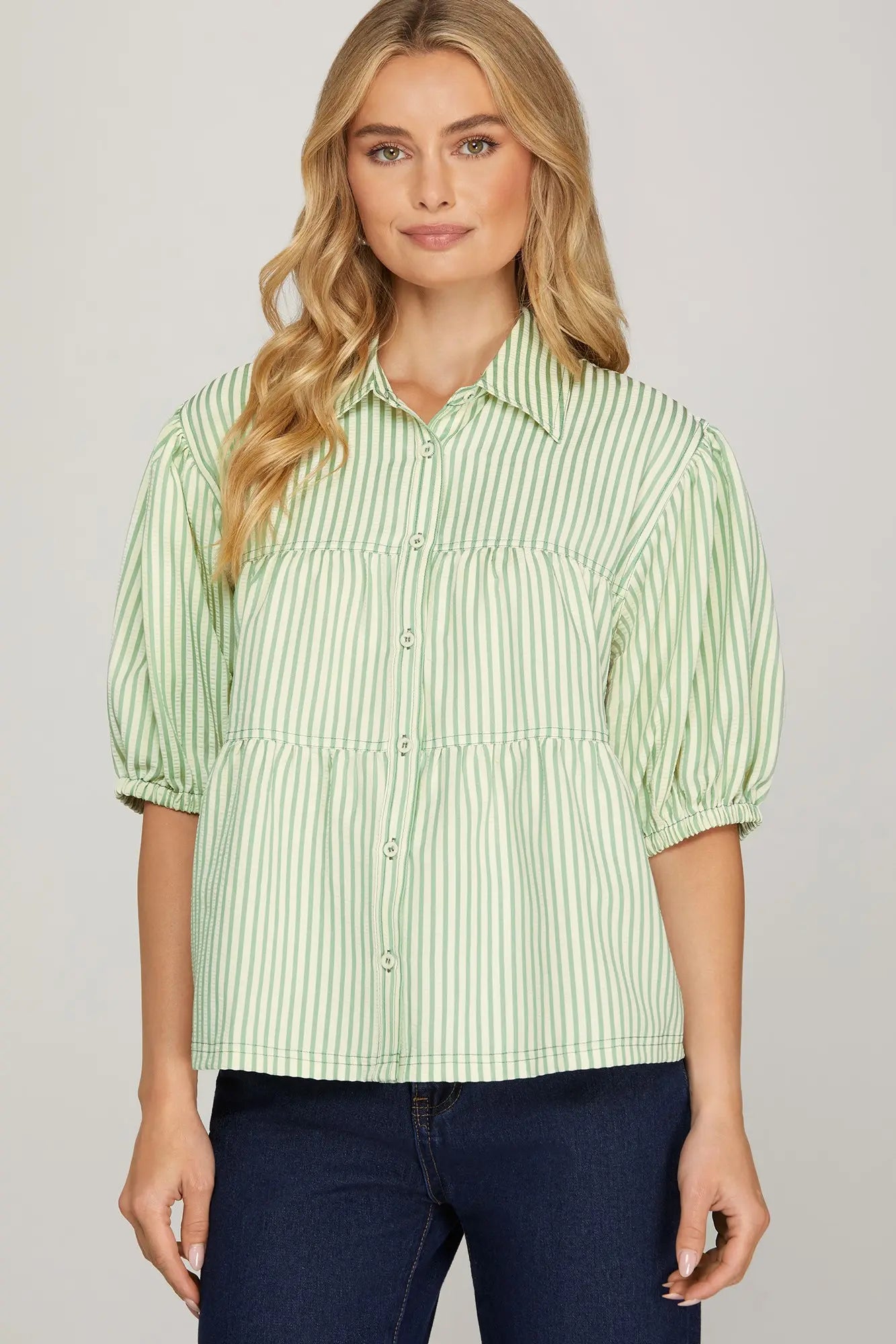 Selena Sage Button Striped Top