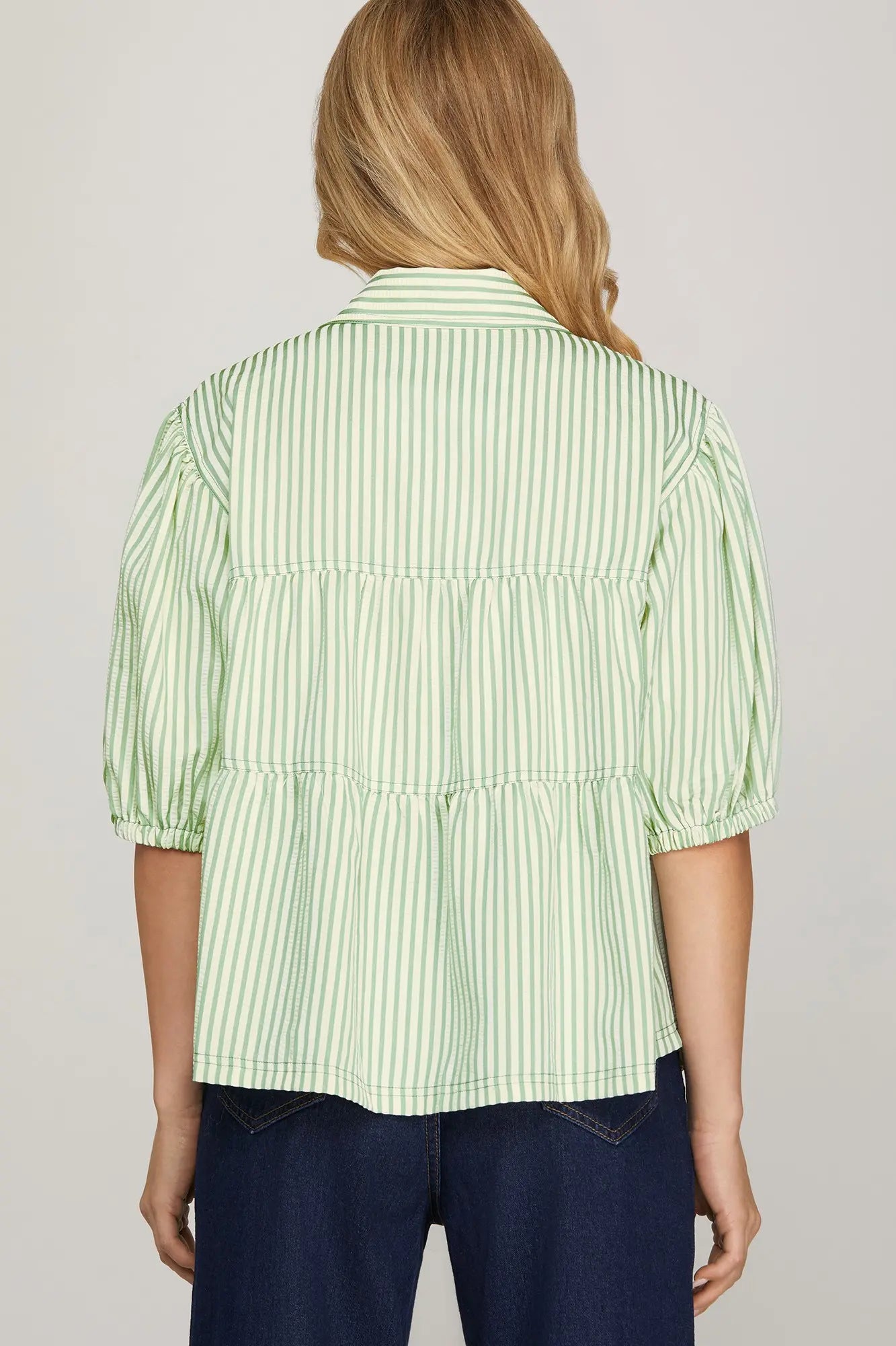 Selena Sage Button Striped Top
