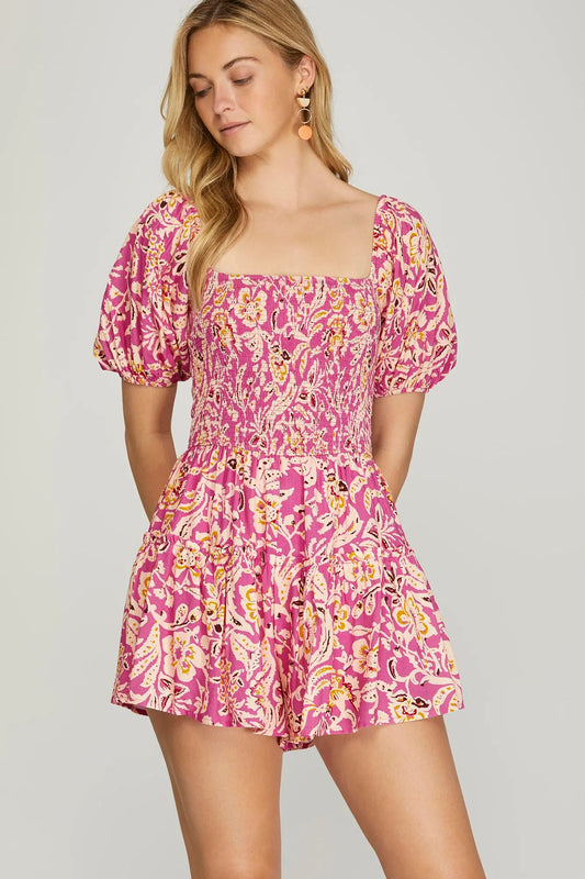 Pink Peony Club Romper