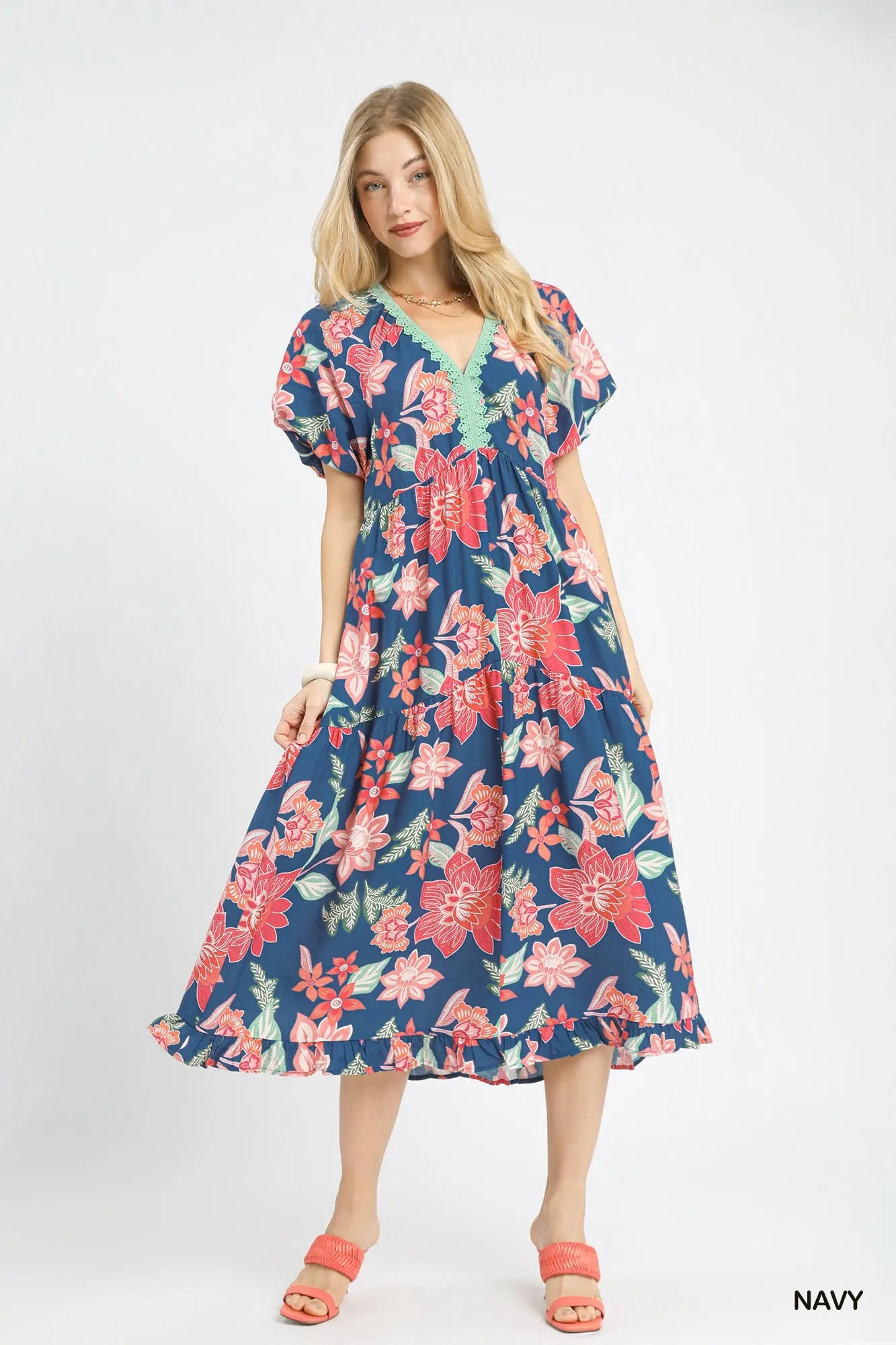 Coral Tide Midi Dress