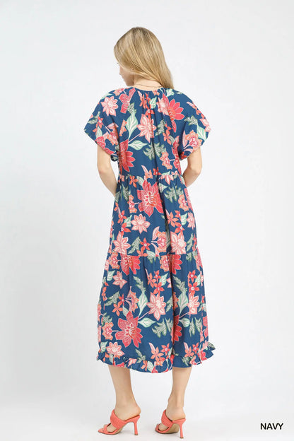 Coral Tide Midi Dress