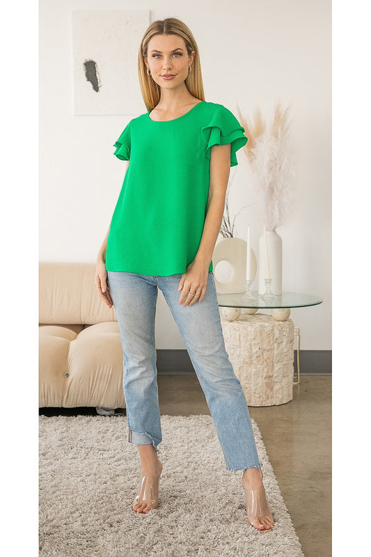 Greenly Ruffle Sleeve Top