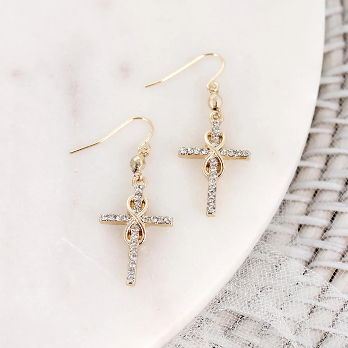Crystal Infinity Cross Earrings