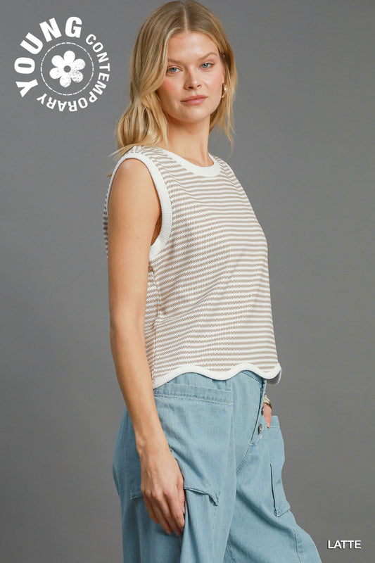 Latte Scalloped Knit Top