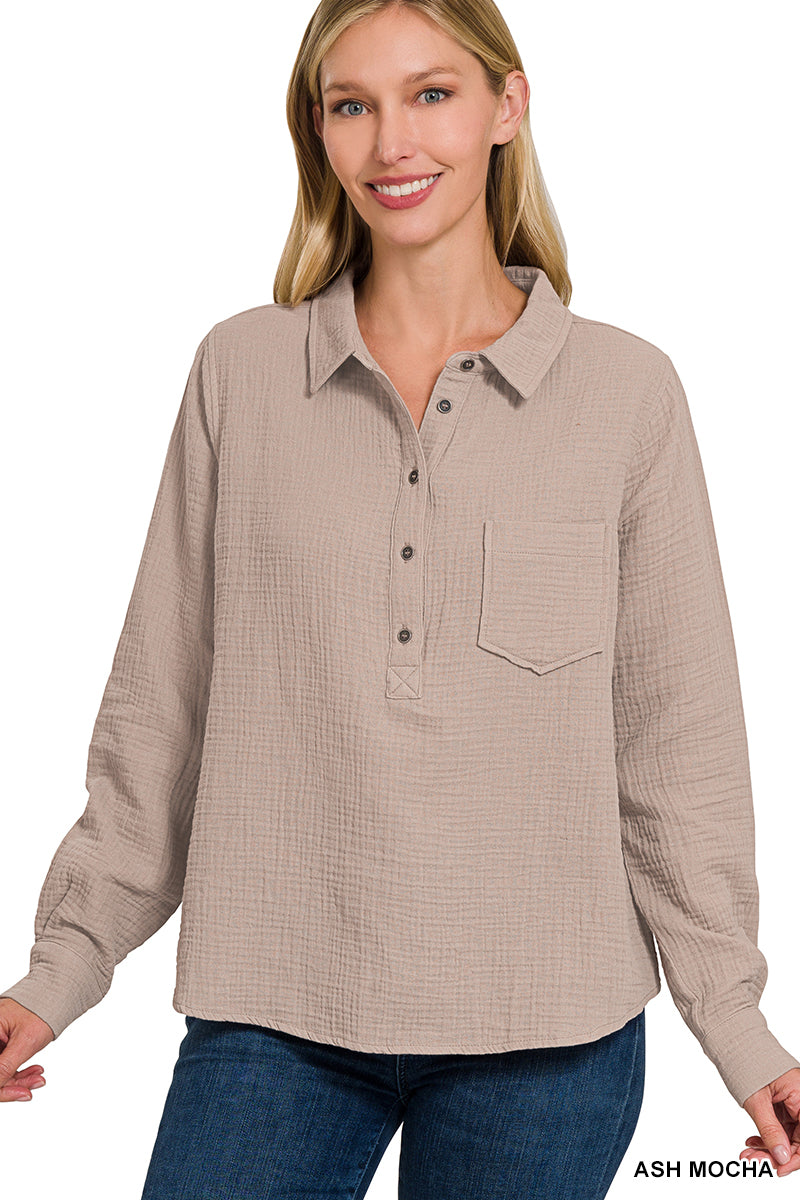 3/4 Button Gauze Shirt