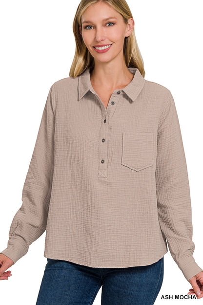 3/4 Button Gauze Shirt