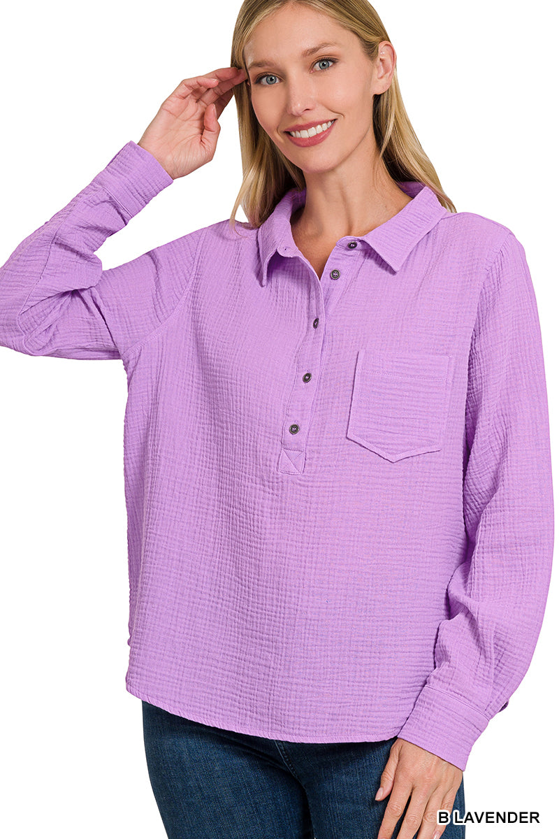 3/4 Button Gauze Shirt