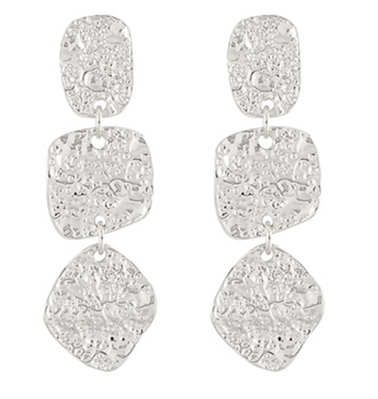 Silver tiered hammered earrings