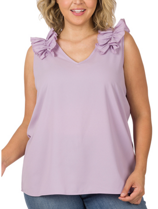 Ruffle Trim Sleeveless Top