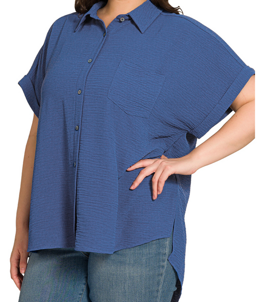 Plus* Woven Button Down