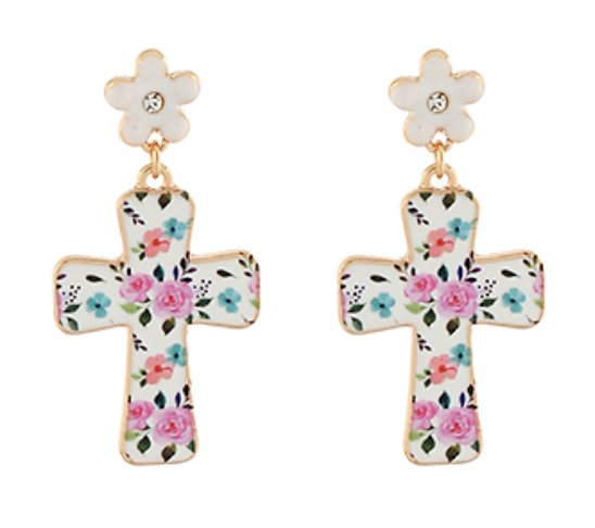 Cross Floral Earrings