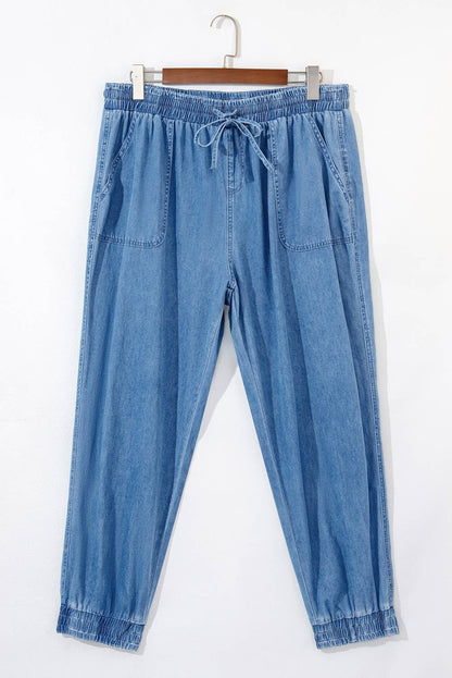 Plus Size Drawstring Denim Joggers