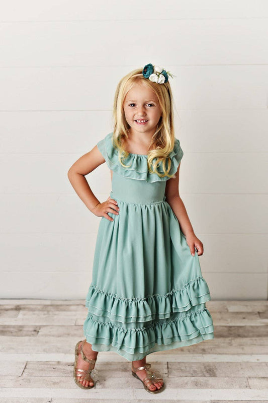 Kids Mint Ruffle Back Dress
