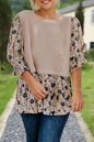 Plus Size Floral Print Knit Patchwork Top