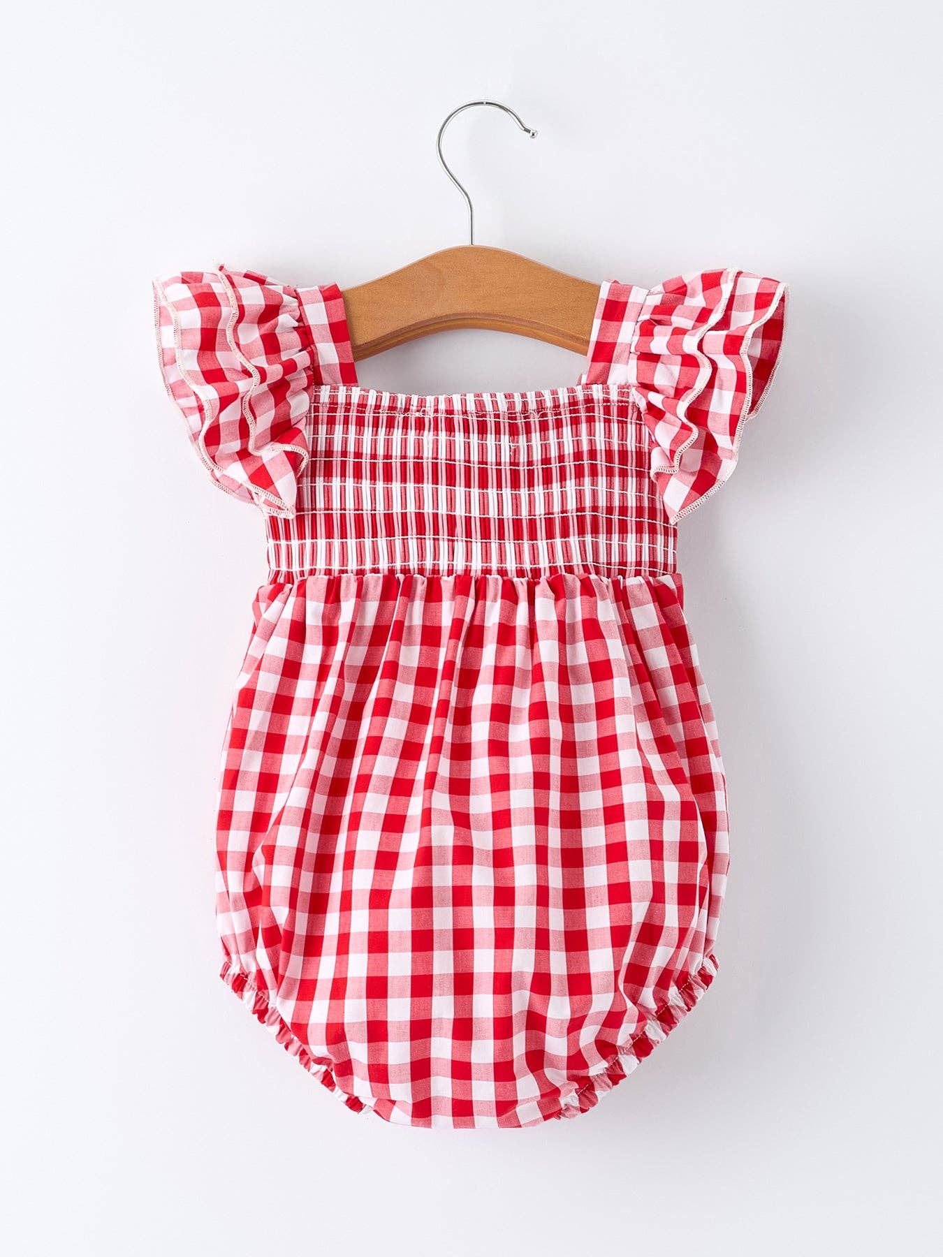 Girl’s Summer Plaid Smocked Romper