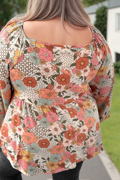 Plus Size Flower Peplum Blouse