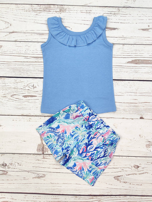 Girls Coral Print Shorts Set