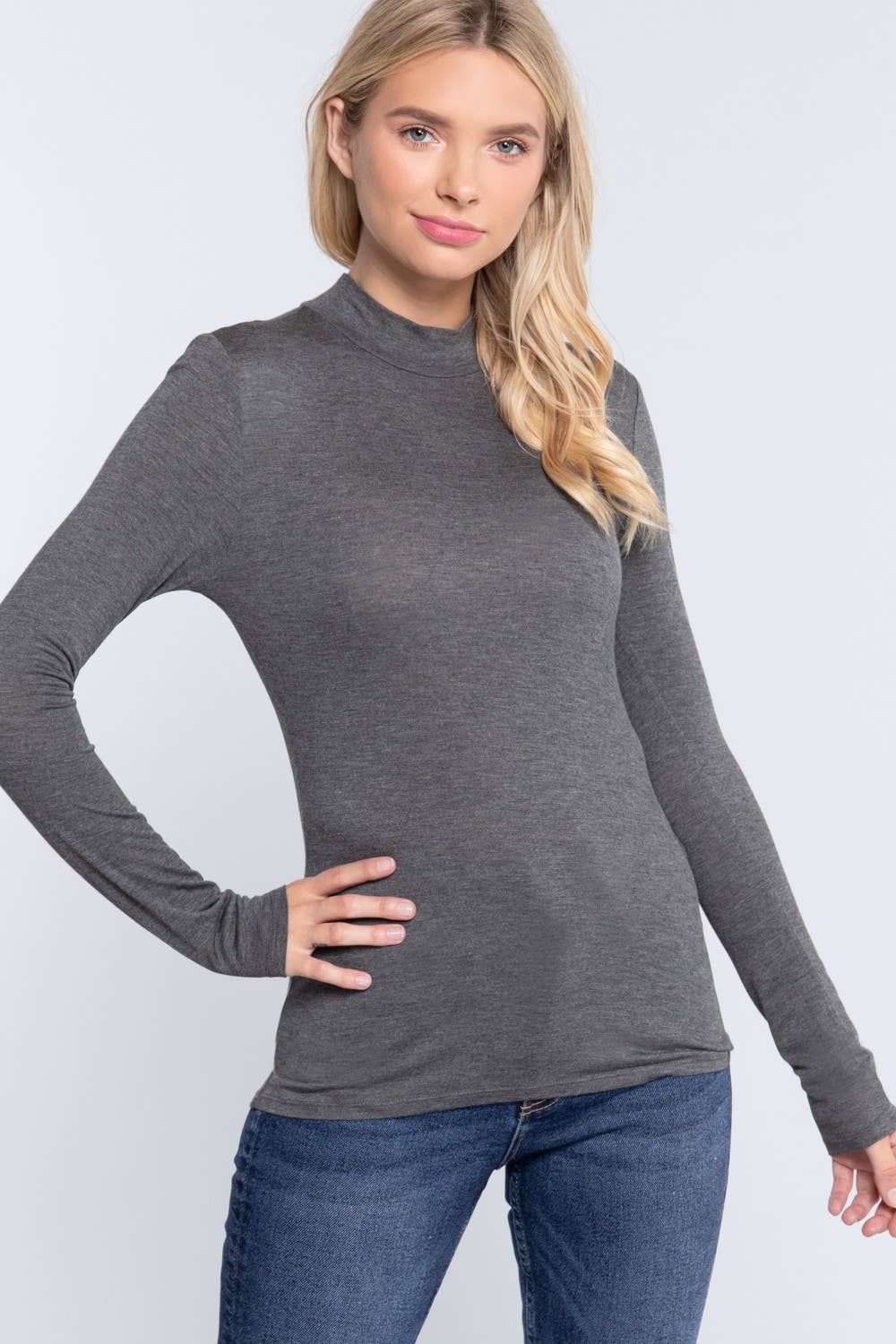 Charcoal Long Sleeve Mock Neck Top