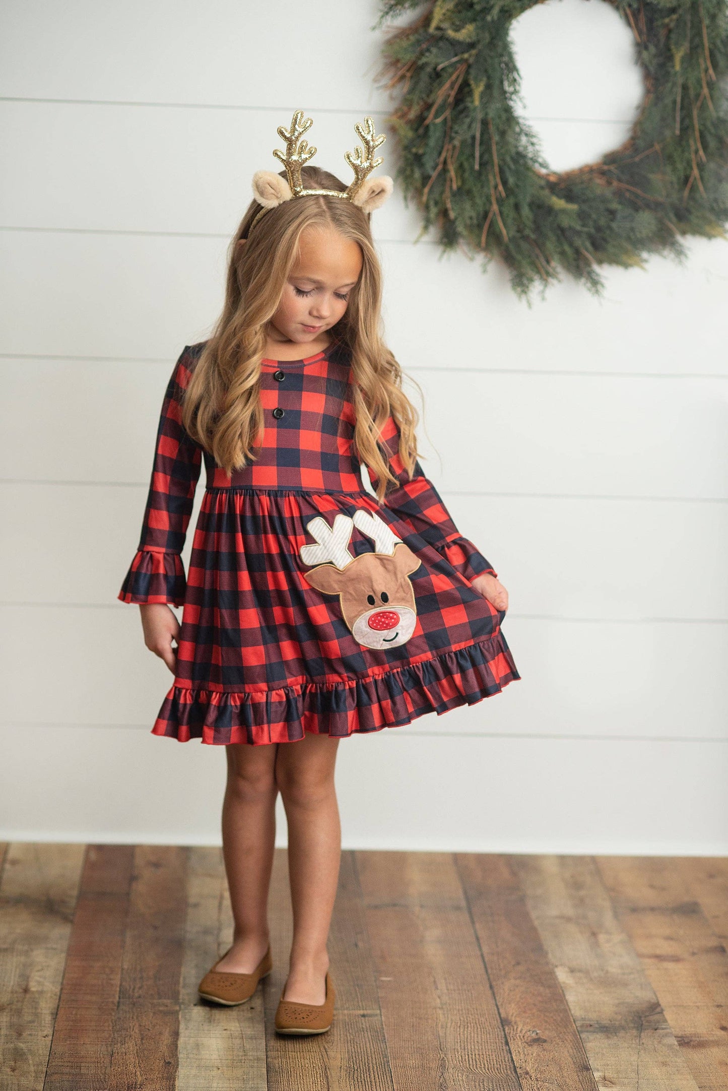 Plaid Reindeer Holiday Dress