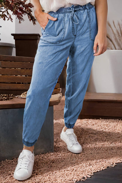 Plus Size Drawstring Denim Joggers