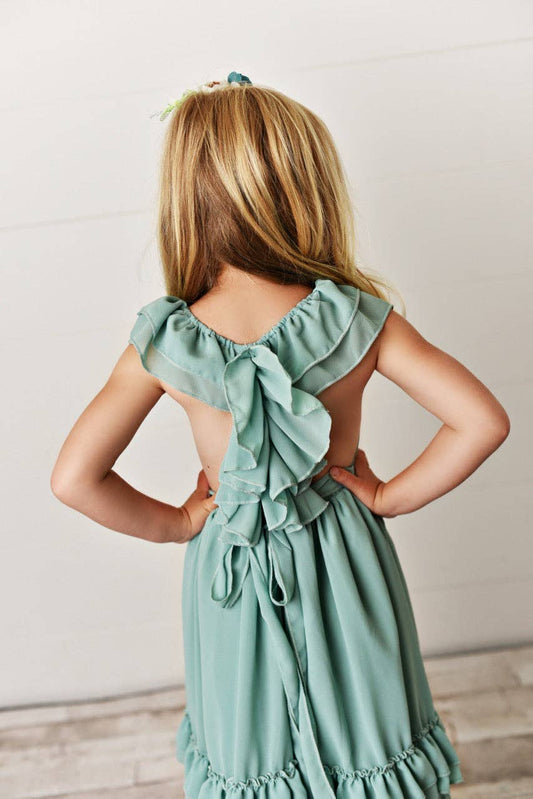 Kids Mint Ruffle Back Dress