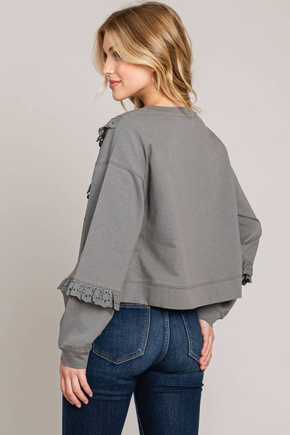 Charcoal Ruffle Long Sleeve