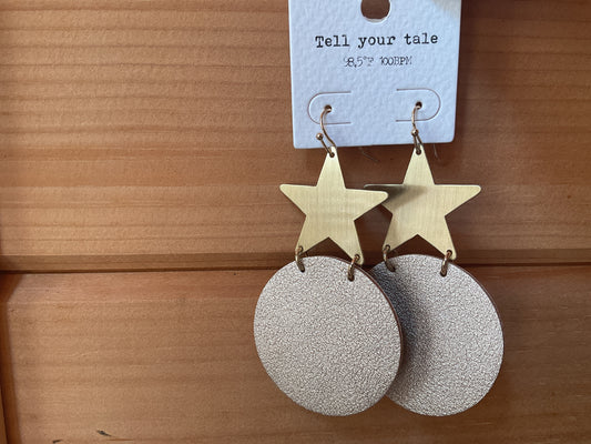 Leather Disc & Star Earrings