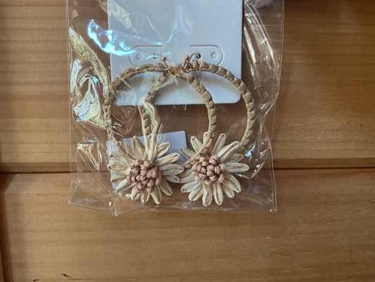 Raffia Flower Circle Earrings